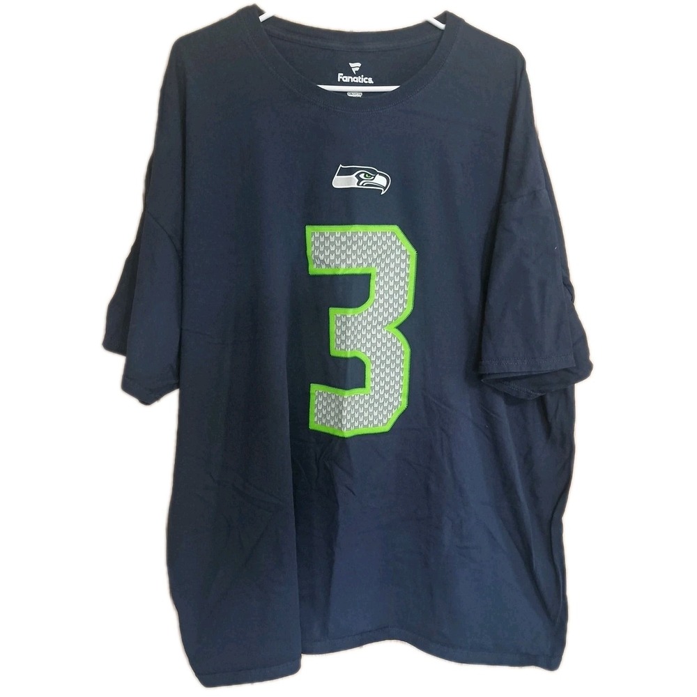 Russell Wilson #3 Fanatics Seattle Seahawks Navy Blue T Shirt Mens 3XL